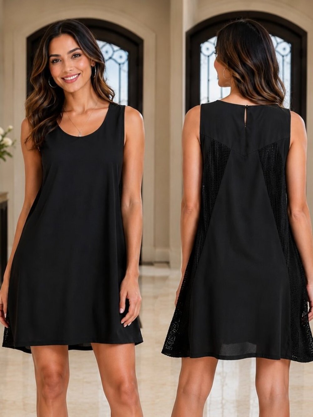Katherine Barclay Black Dress 10 Tank Mesh Accent Career Office Capsule Neutral